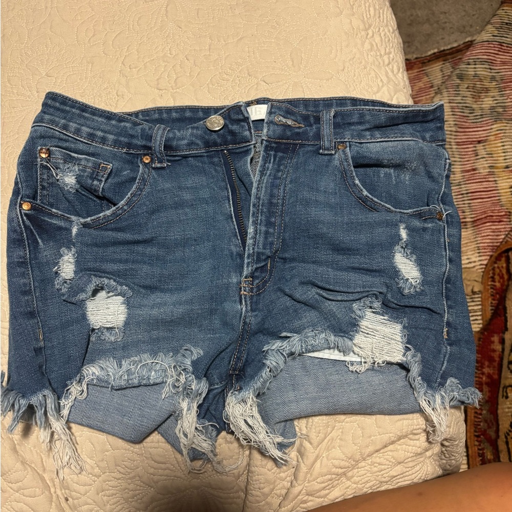 Distressed Blue Jean Shorts